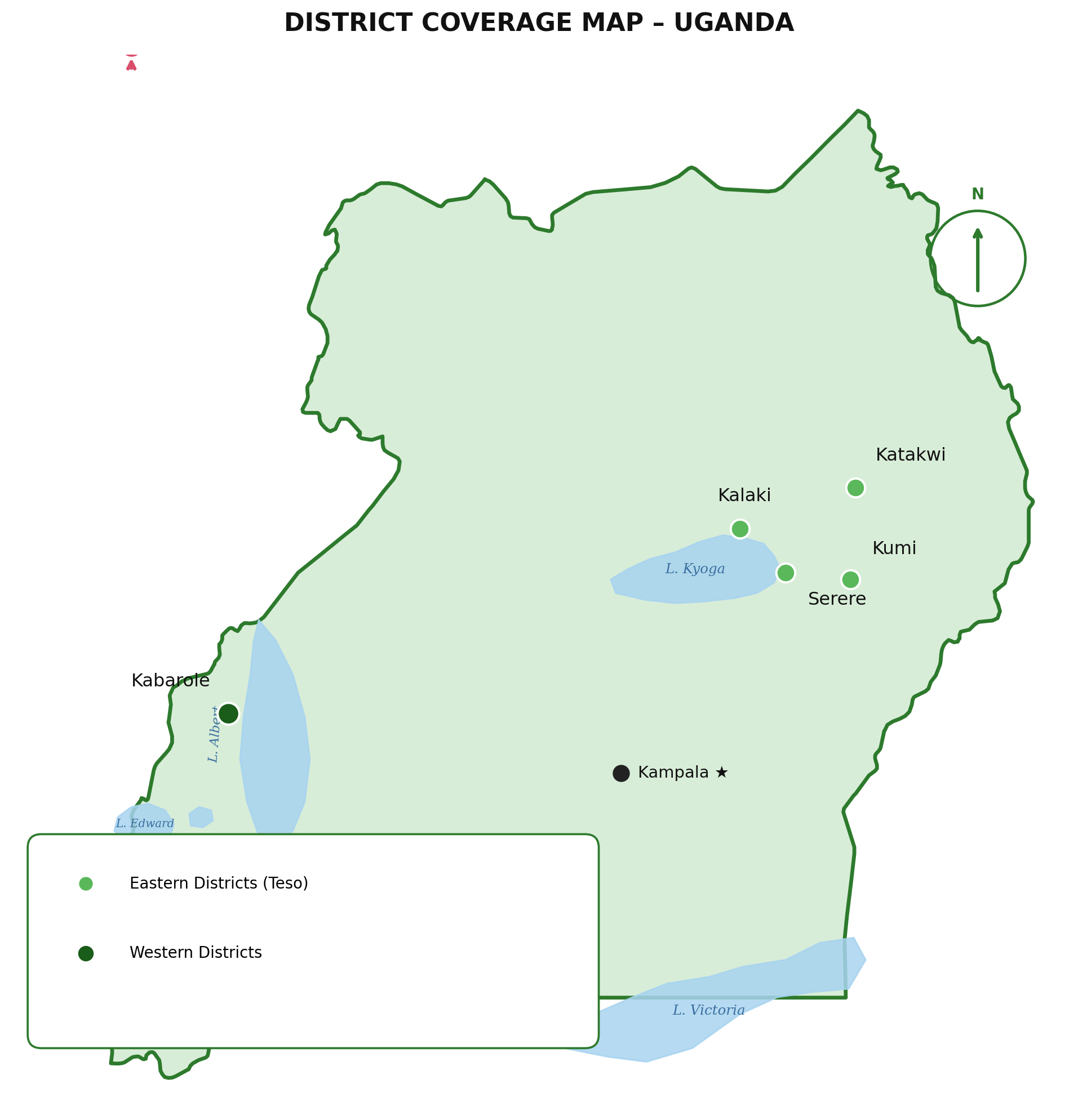 District coverage map of Uganda
